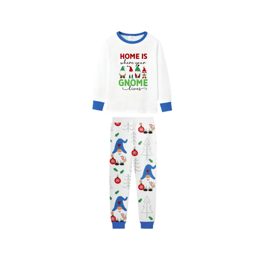 Family Christmas Holiday Blue Pajama Set Including Christmas Gnome Print