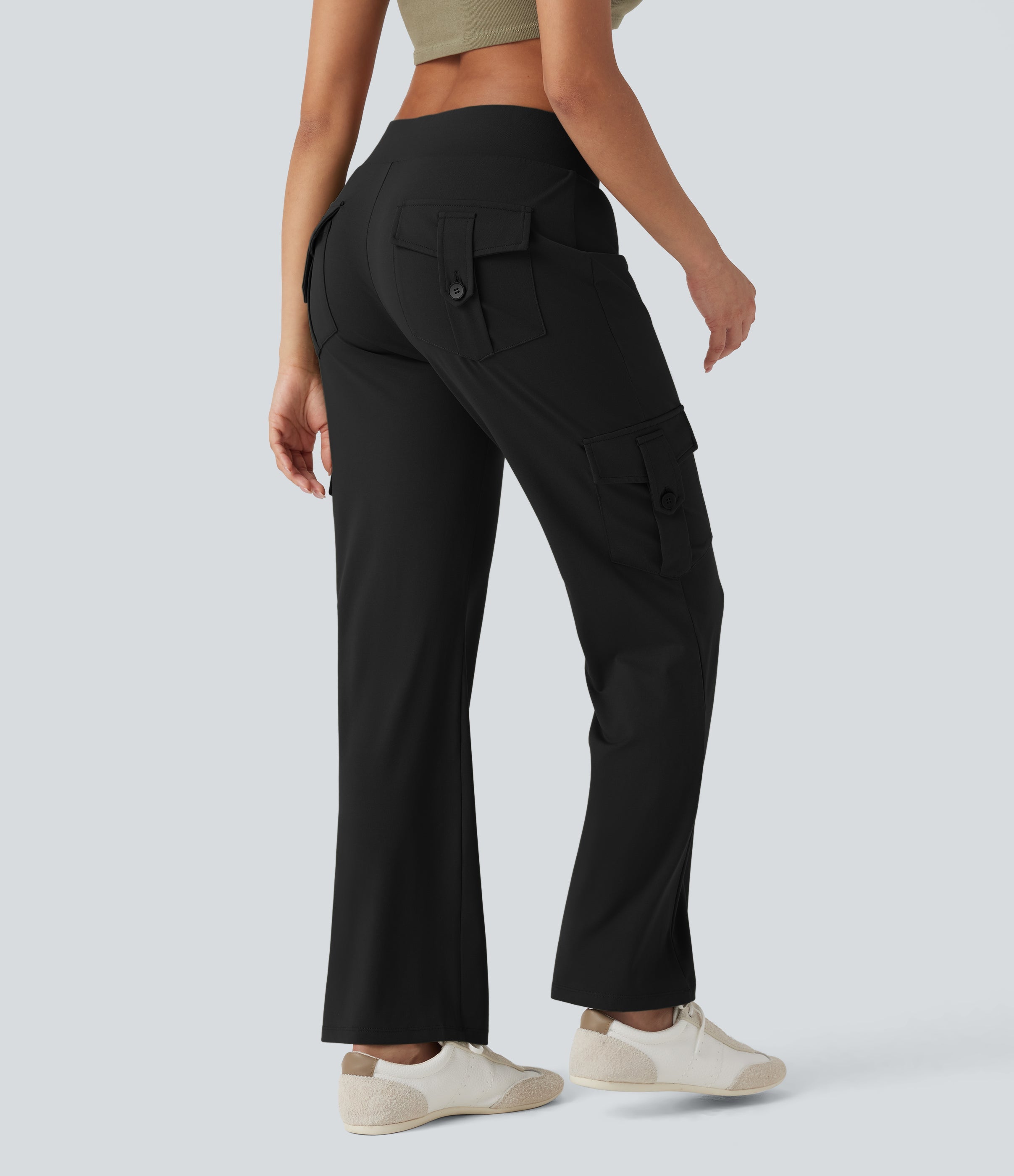 Low Rise Drawstring Casual Bootcut Cargo Pants with Pockets