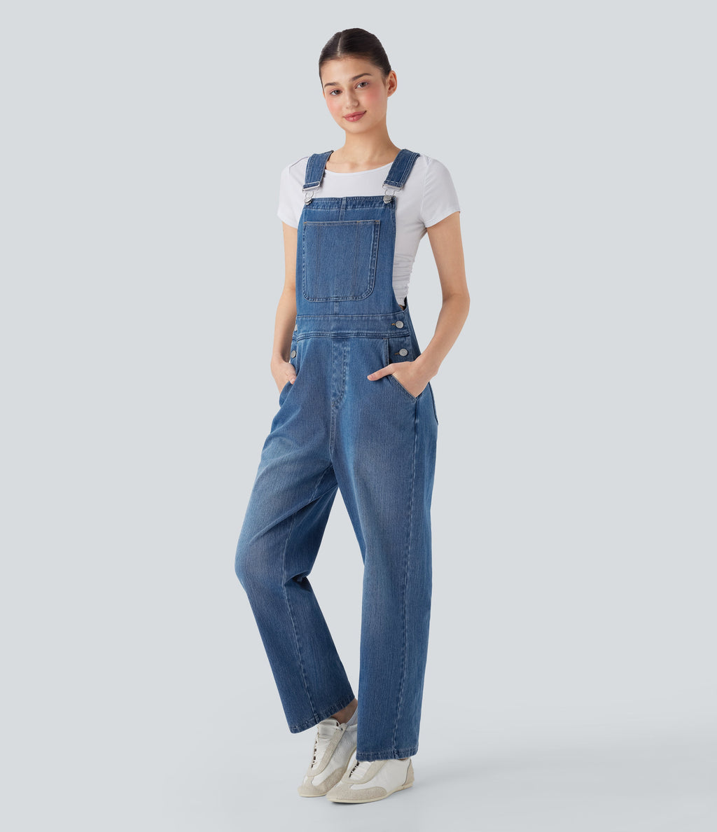 FlexTM Straight Leg Denim Casual Overalls with Pockets