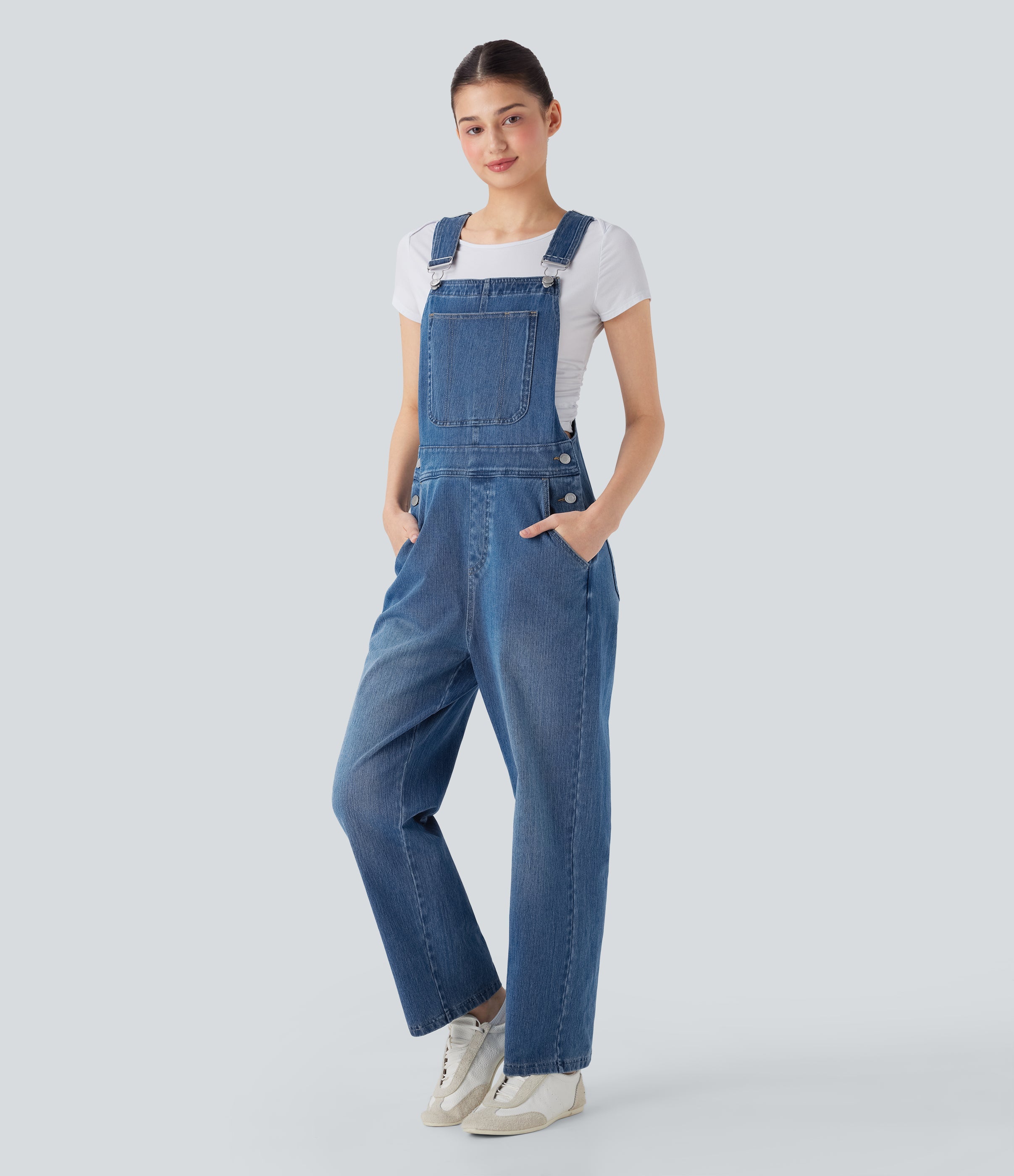FlexTM Straight Leg Denim Casual Overalls with Pockets