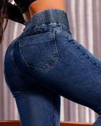 ChicMe CurveEase Back Shirred Button Front High Waist Jeans Skinny Flared Denim Jeggings