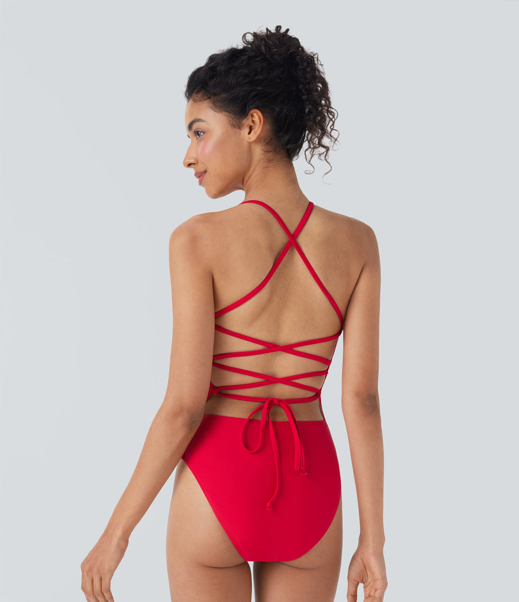 Lace Up One Piece Swimsuit