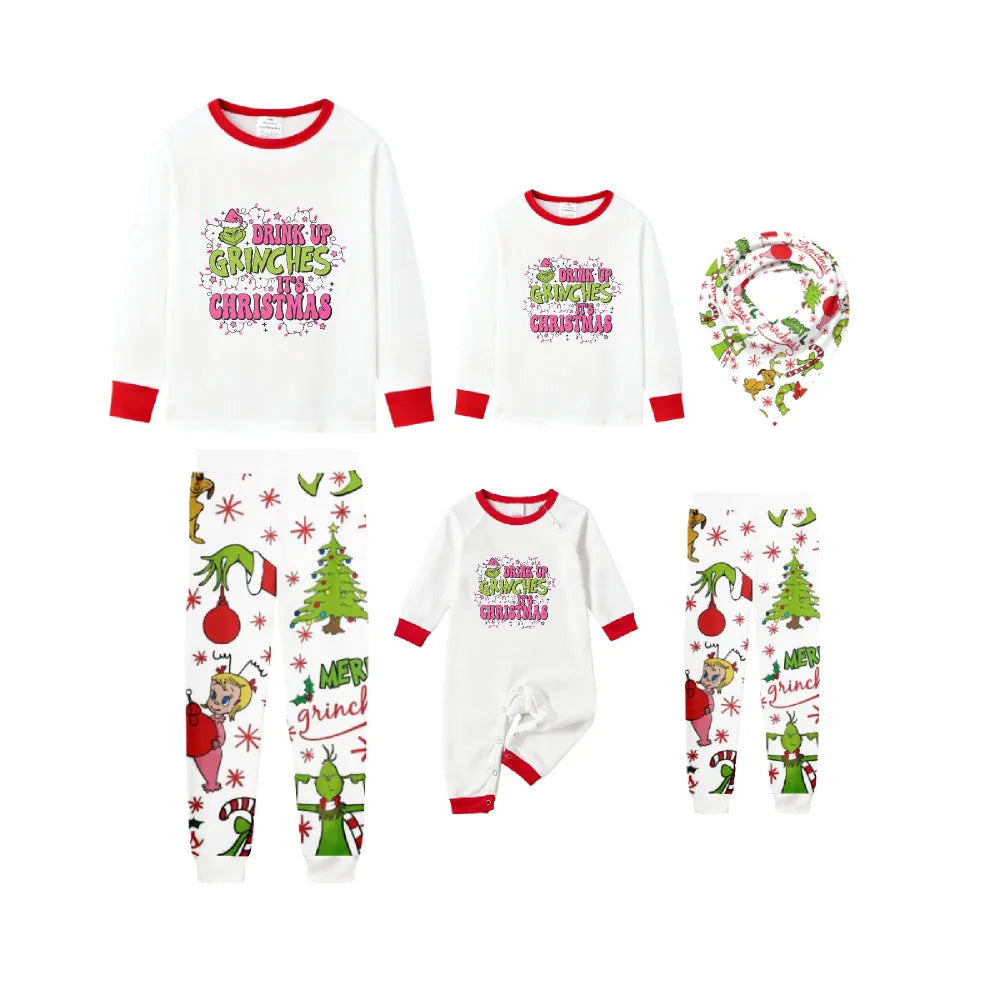 Family Christmas White Pajamas Set With Classic Christmas Print