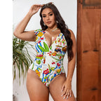 Fruit Food Patterned Colorful Tropical Feast Print One-Piece Swimsuit&Skirt