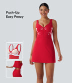 SoftlyZeroTM Plush Push-Up Molded Cups Zipper 2-in-1 Yoga Active Dress with Pockets-Easy Peezy