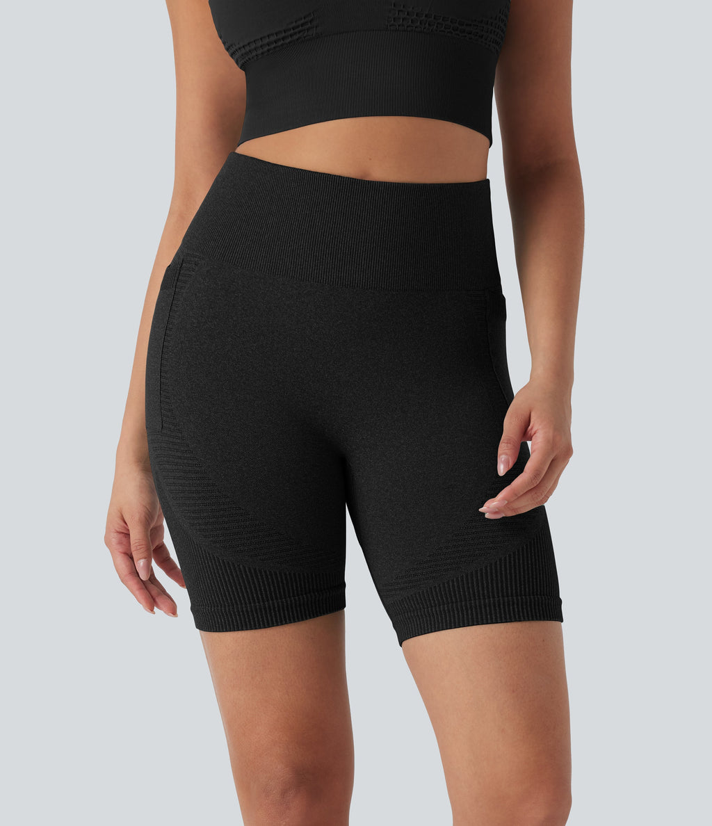Seamless Flow High Waisted Yoga Biker Shorts 7'' with Pockets