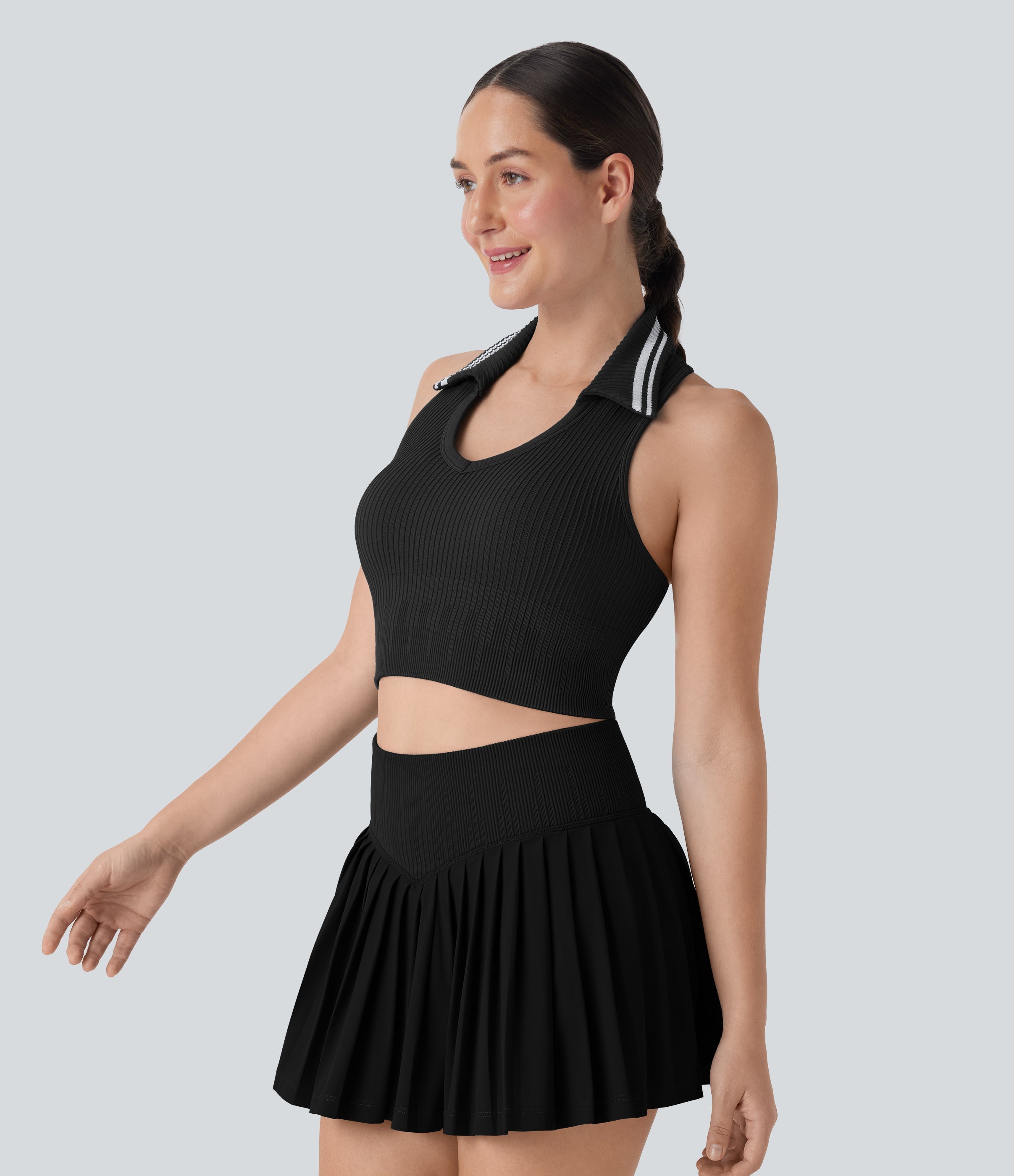 Seamless Flow Racerback Color Block Cropped Tennis Tank Top