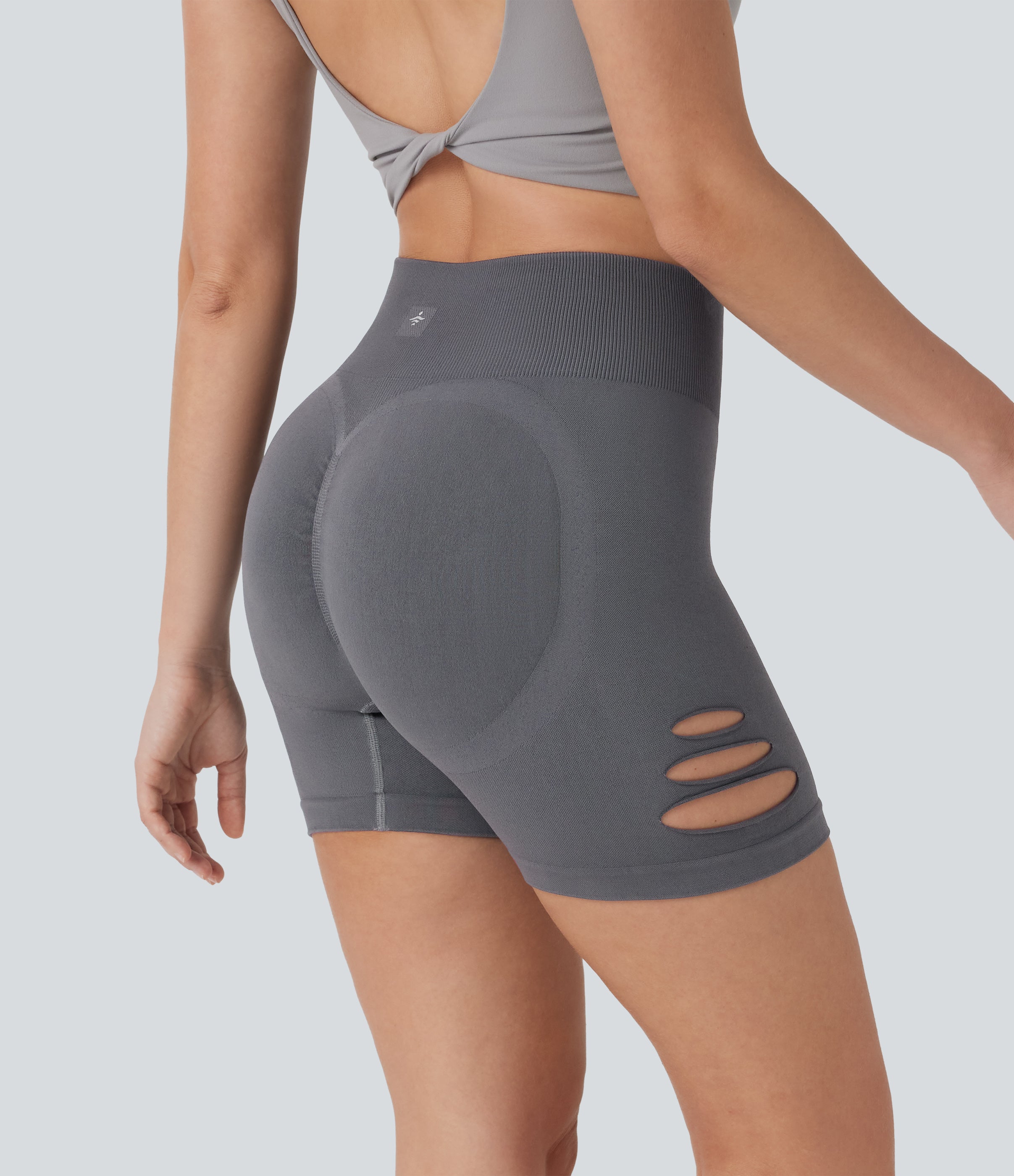 Seamless Flow High Waisted Cut Out Yoga Biker Shorts 4''