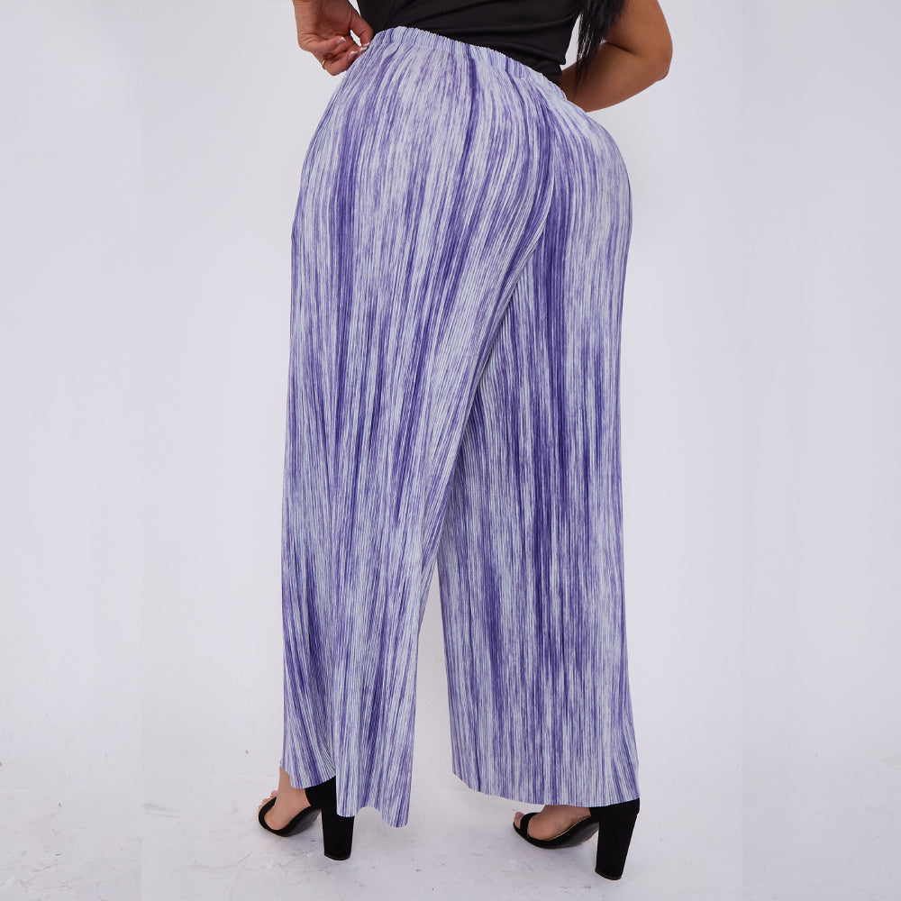 Purple Abstract Geometric Printed Stretchy Pleated Trousers for Women With Pockets