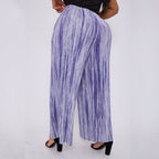 Purple Abstract Geometric Printed Stretchy Pleated Trousers for Women With Pockets