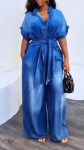 Women Collar Wash Water Temperament Casual Denim Jumpsuit
