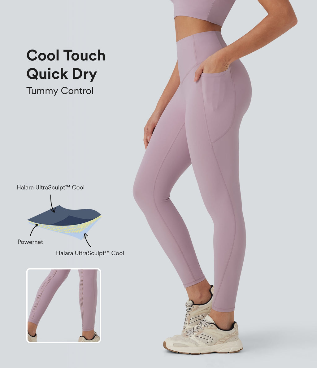 UltraSculptTM Cool Quick Dry SoCinched High Waisted Tummy Control Cut Out Yoga Leggings with Pockets-UPF50+