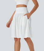 High Waisted Ruched Pocket Flowy Skirt
