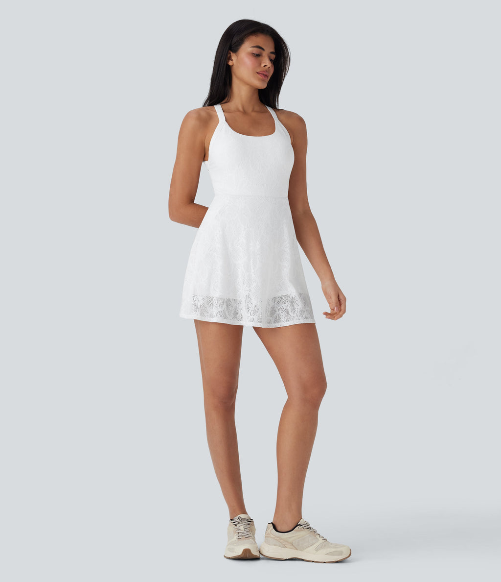 Lace 2-in-1 Mini Dance Active Dress with Pockets-Easy Peezy