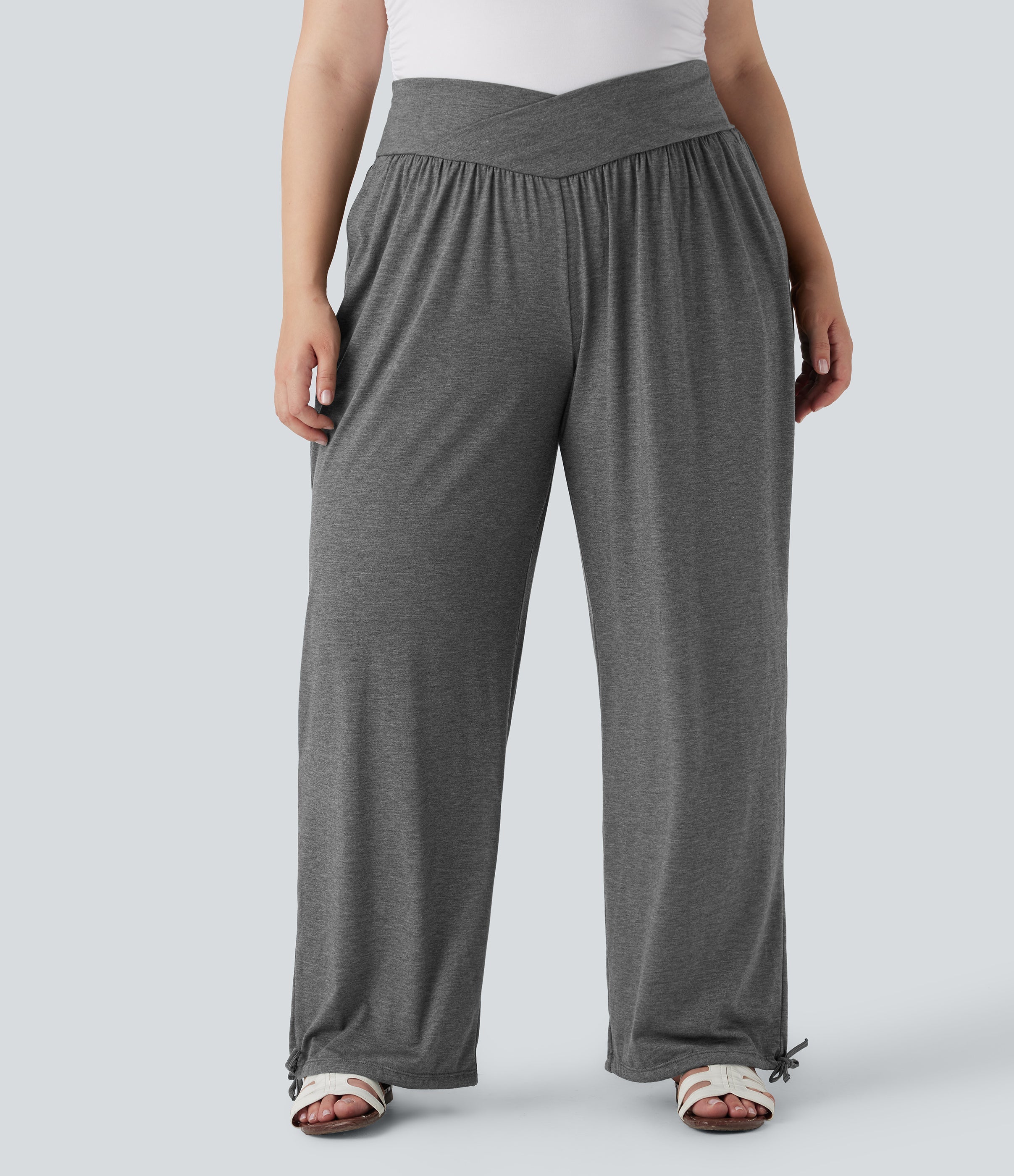 Plus Size Crossover High Waisted Drawstring Casual Joggers with Pockets