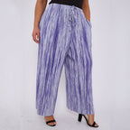 Purple Abstract Geometric Printed Stretchy Pleated Trousers for Women With Pockets