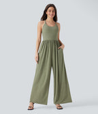 Built-in Bra Wide Leg Casual Jumpsuit with Pockets-Easy Peezy Edition