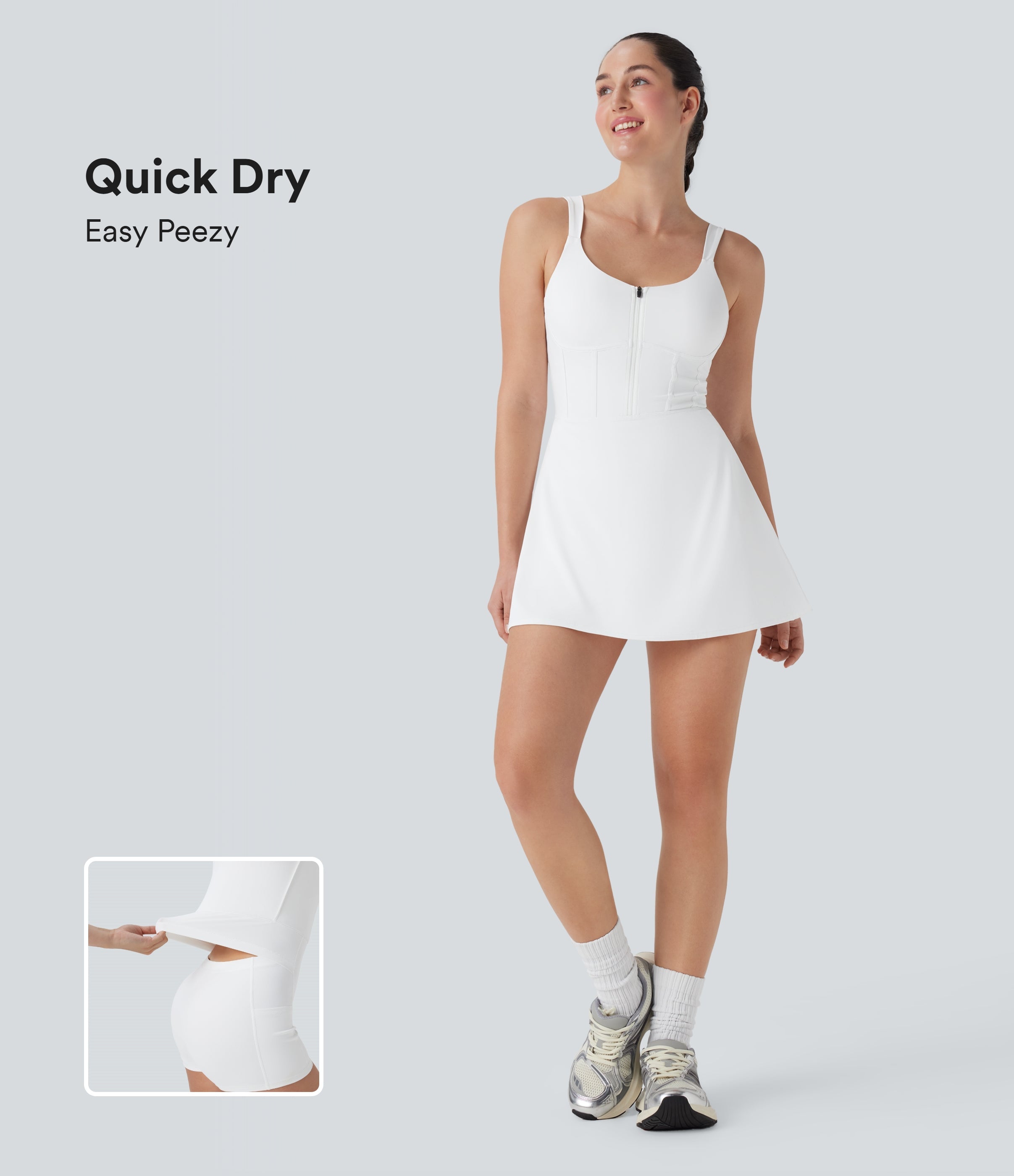 SoftlyZeroTM QuickDry Zip Corset 2-in-1 Mini Dance Active Dress with Pockets-Easy Peezy Edition
