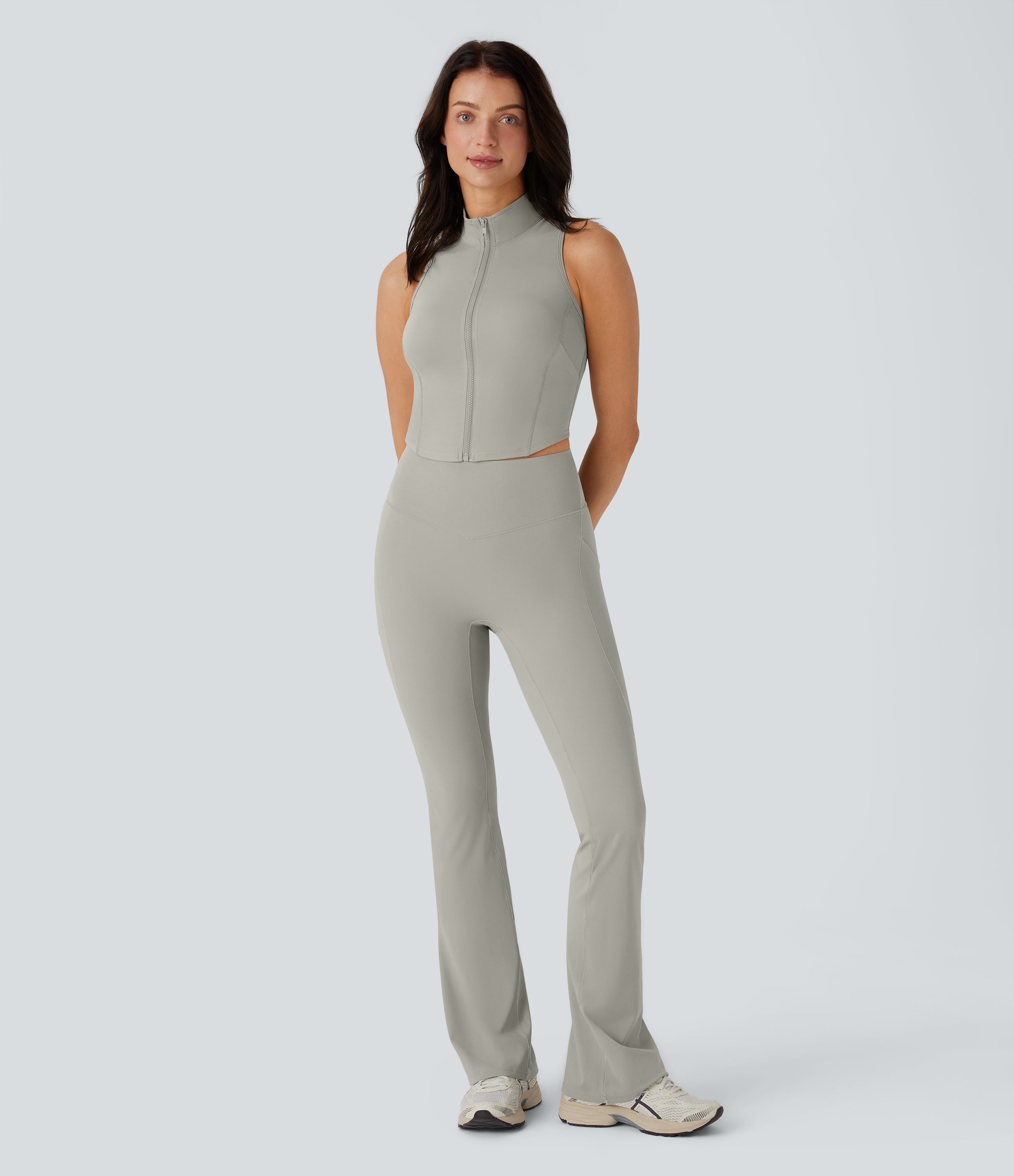 SoftlyZeroTM QuickDry Stand Collar Zipper Cropped Yoga Tank Top with Pockets