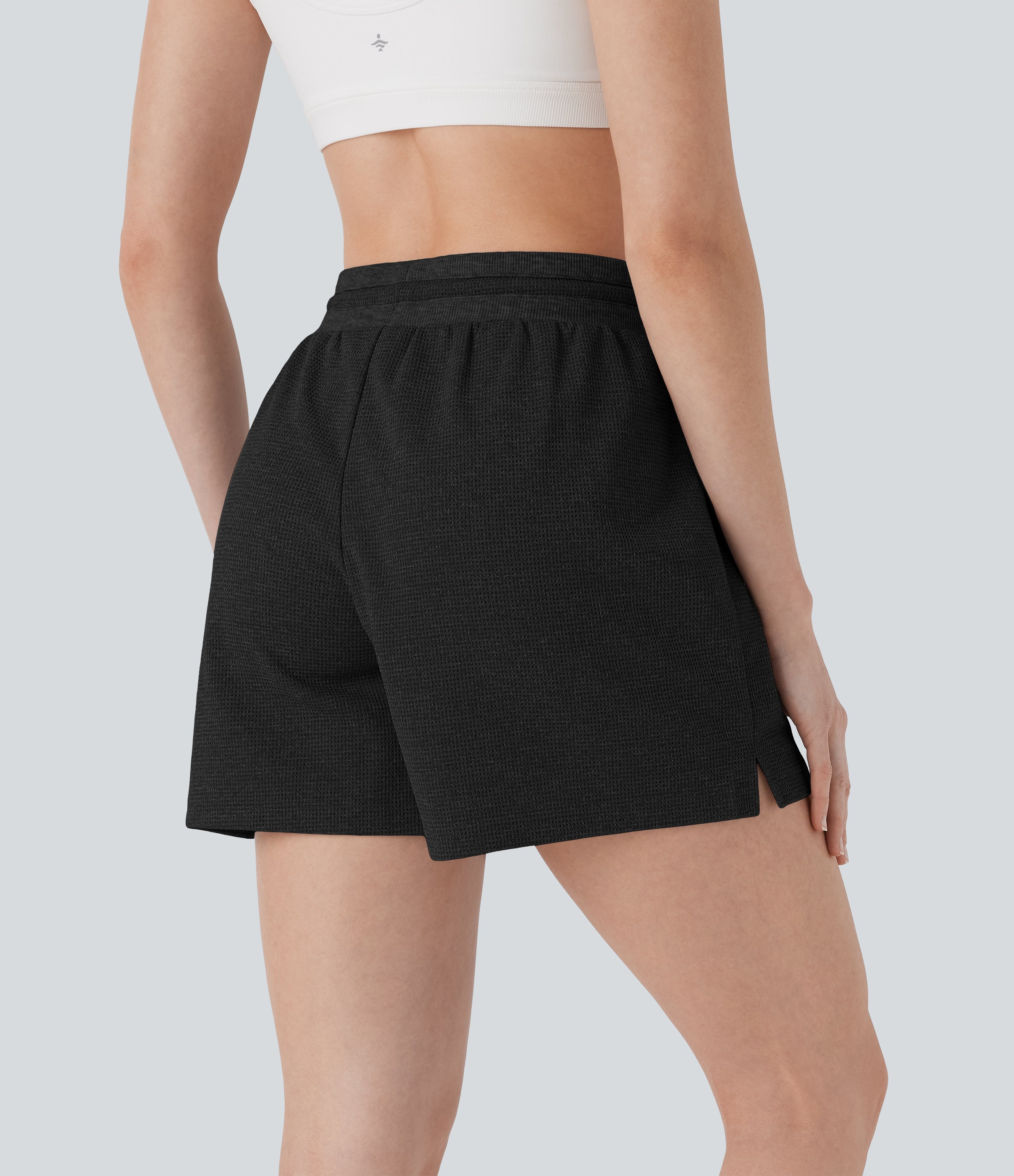 High Waisted Drawstring Waffle Yoga Shorts with Pockets