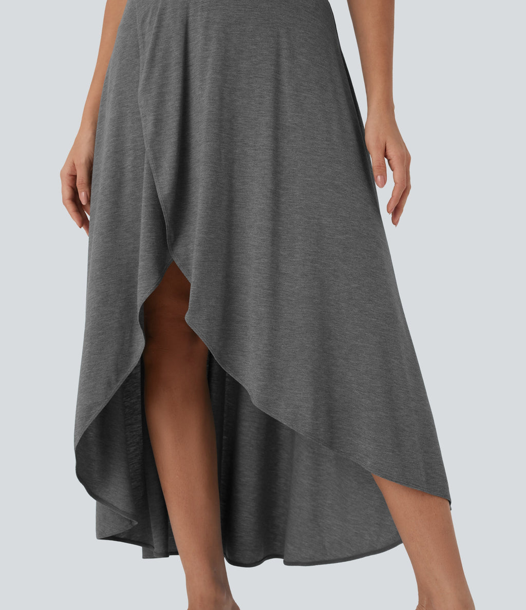 SoCinched High Waisted Tummy Control High Low 2-in-1 Flowy Maxi Casual Skirt