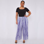 Purple Abstract Geometric Printed Stretchy Pleated Trousers for Women With Pockets