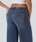 FlexTM Low Rise Drawstring Washed Casual Baggy Jeans with Pockets