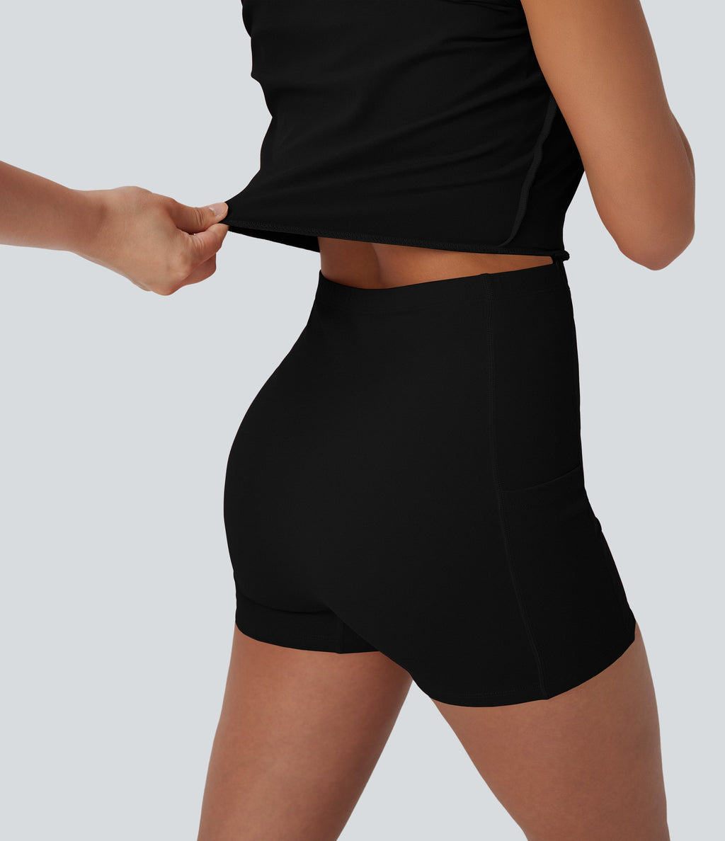 SoftlyZeroTM Plush Push-Up Molded Cups Zipper 2-in-1 Yoga Active Dress with Pockets-Easy Peezy-D/DD/DDD/F