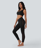 SoftlyZeroTM Crossover High Waisted Contrast Mesh Yoga Leggings with Pocket-UPF50+