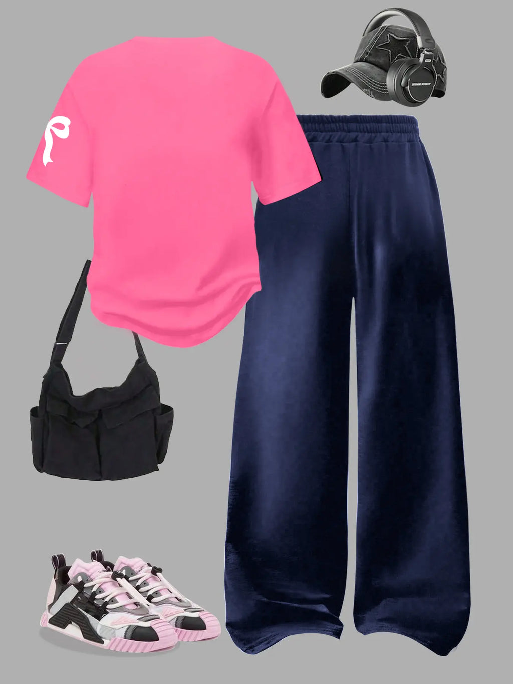 Women's Two-Piece Set, Digital Pattern Round Neck Short Sleeve Top & Loose Casual Pants, Summer Fashion for Vacation Travel, Outfit