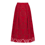 Red Scalloped Hollow Sexy One-Piece Swimsuit&Skirt