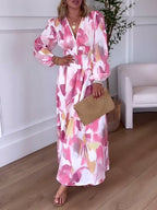 NEW🔥 Long Sleeve Printed Elastic Waist Dress
