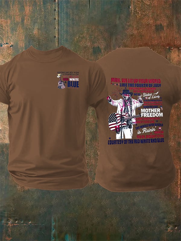 Men's RED WHIET BLUE Print T-Shirt