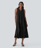 BreezefulTM V Neck Sleeveless Layered Flowy Quick Dry Midi Casual Dress