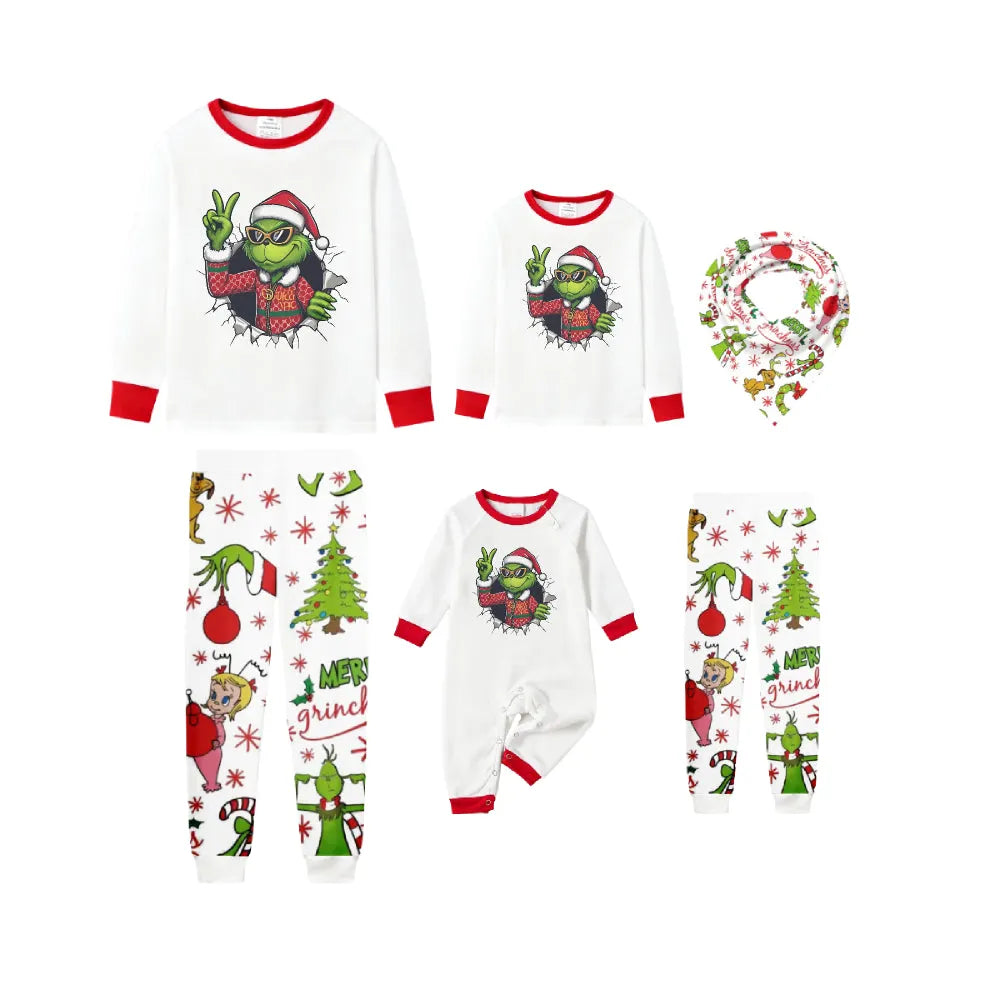 Family Christmas White Pajamas Set With Christmas Pattern Print