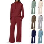NEW 🔥 Women's Cotton Two-Piece Oversized Drawstring Sweatshirt Wide Leg Sweatpants Casual Set
