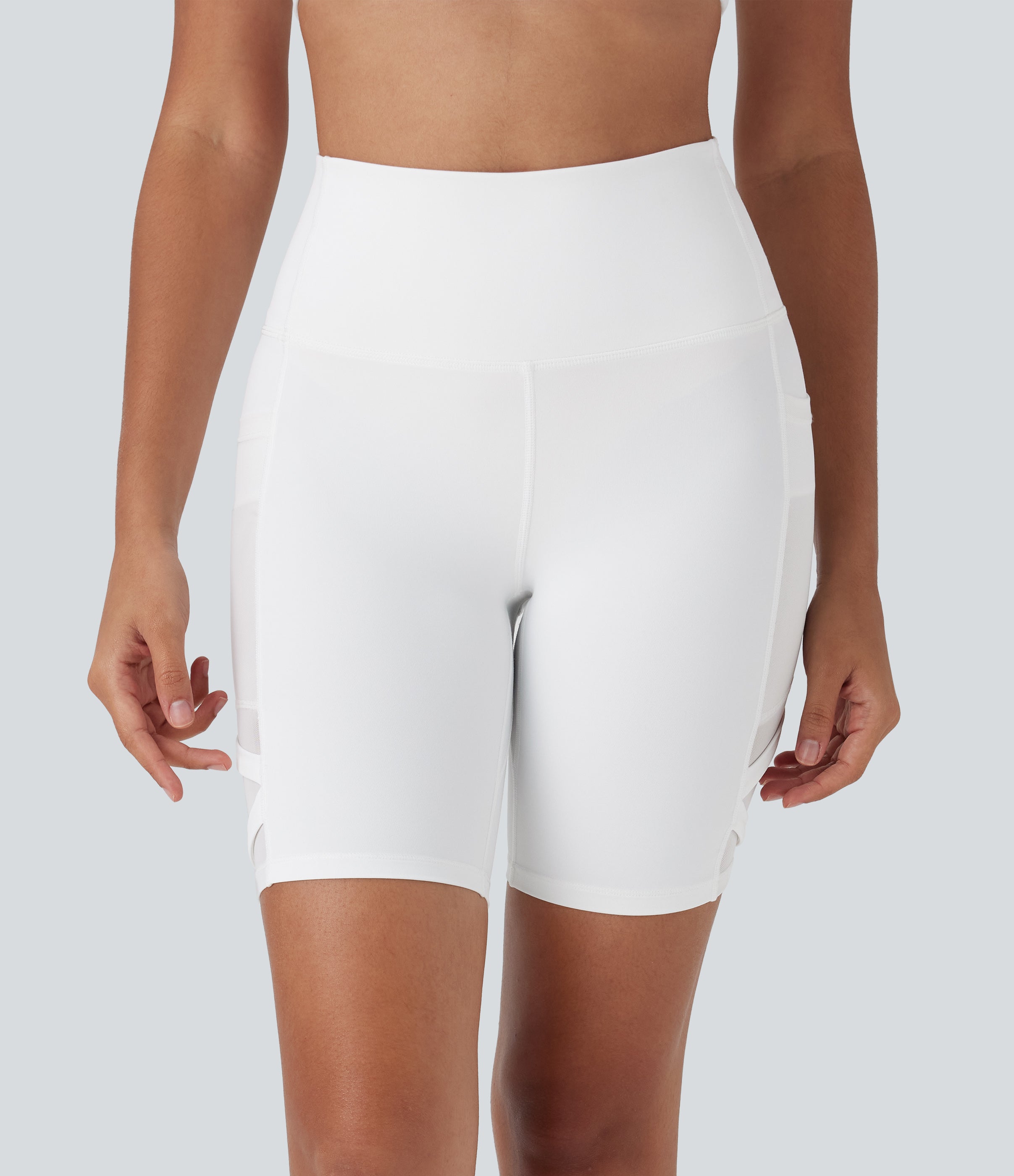 SpeedWaveTM High Waisted Contrast Mesh Quick Dry Yoga Biker Shorts 7'' with Pockets