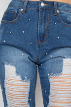 Rhinestone Ripped Jeans