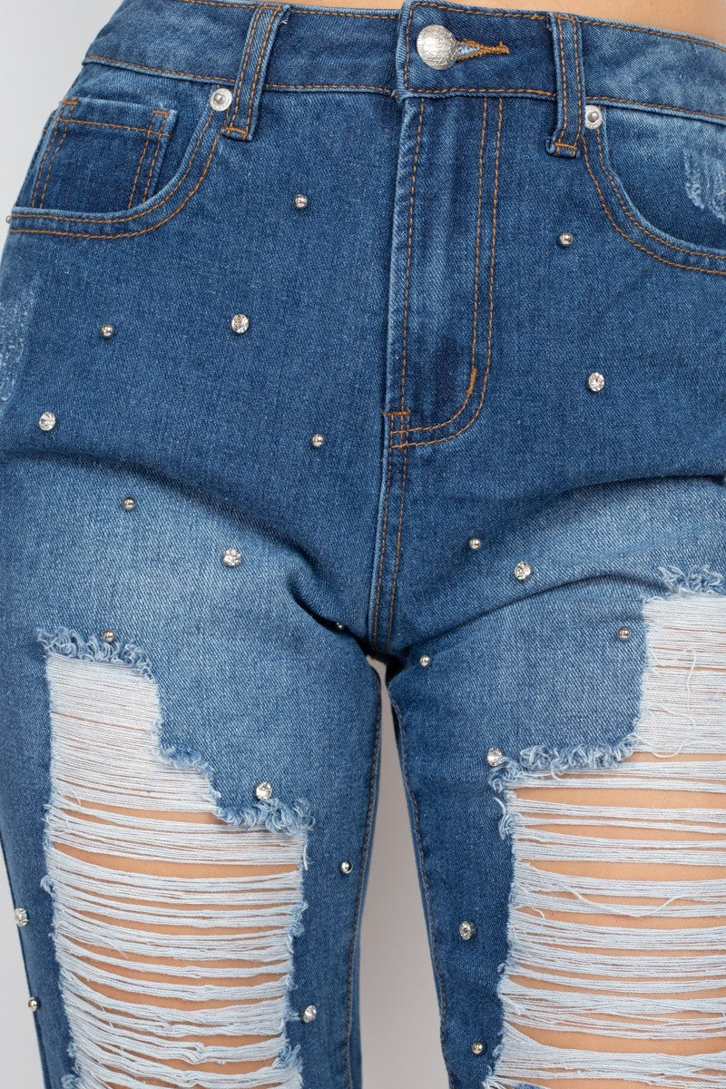 Rhinestone Ripped Jeans