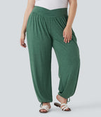 Plus Size Crossover High Waisted Drawstring Casual Joggers with Pockets