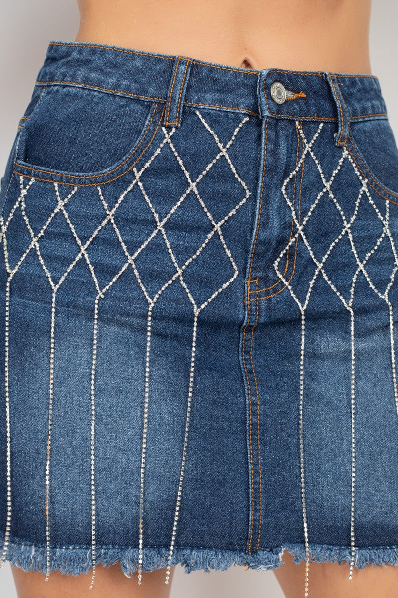 Rhinestones Denim Skirts