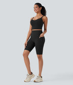 UltraSculptTM SoCinched High Waisted Scrunch Butt Lifting Tummy Control Side Pocket Shaping Workout Biker Shorts 9''