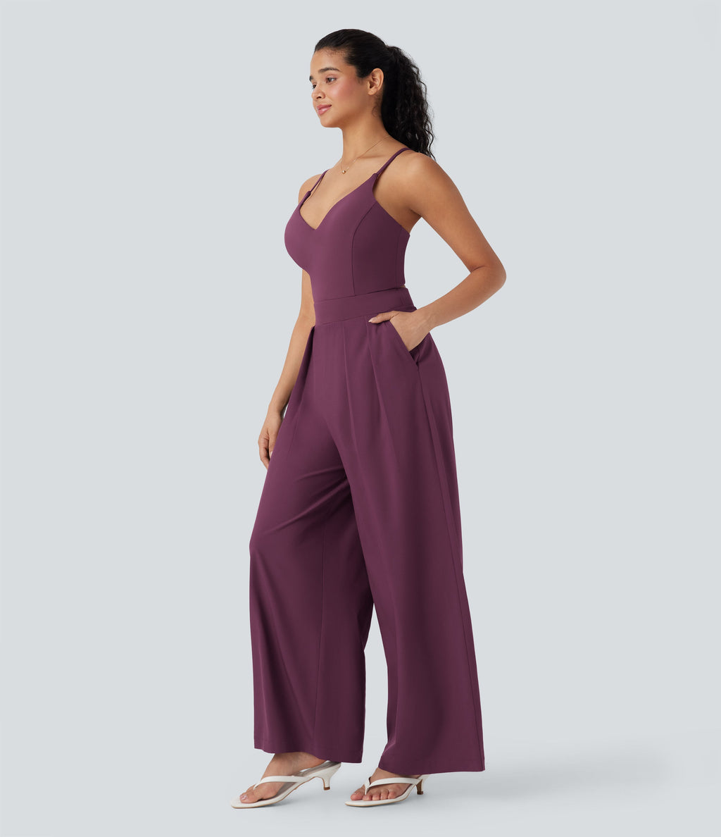 BreezefulTM Wide Leg Quick Dry Casual Slip Jumpsuit with Pockets-Easy Peezy Edition