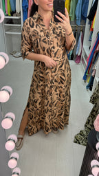 Rosemarie Leopard Print Maxi Shirt Dress