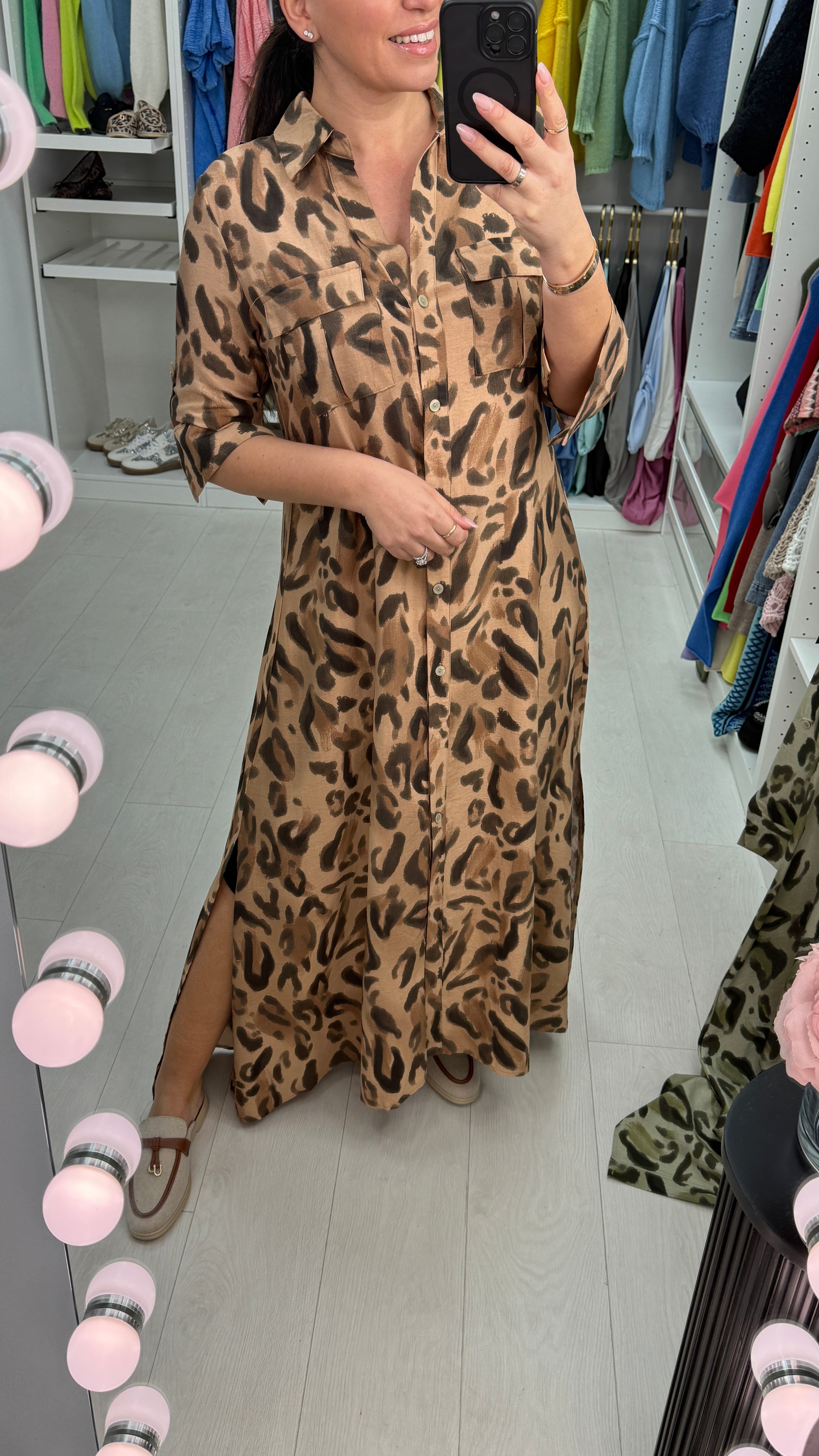 Rosemarie Leopard Print Maxi Shirt Dress