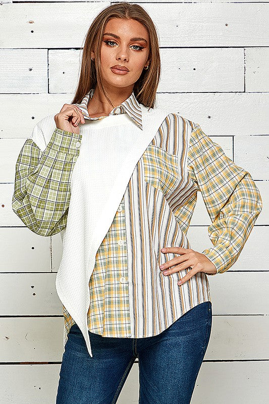 Womens blouse featuring multiple patterns