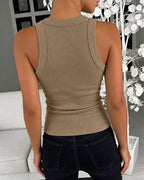 Rhinestone Decor O-neck Sleeveless Slim Fit Ribbed Tank Top