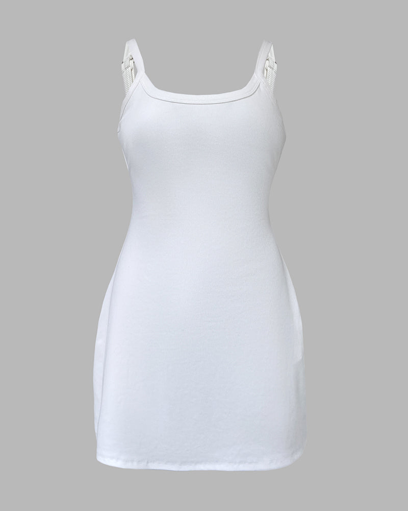 U-Neck Minimalist Slim Fit Ribbed Mini Cami Dress