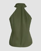 2 Pieces Outfits Sleeveless High Neck Cargo Pockets Design Top And Casual Cuffed Long Pants Set