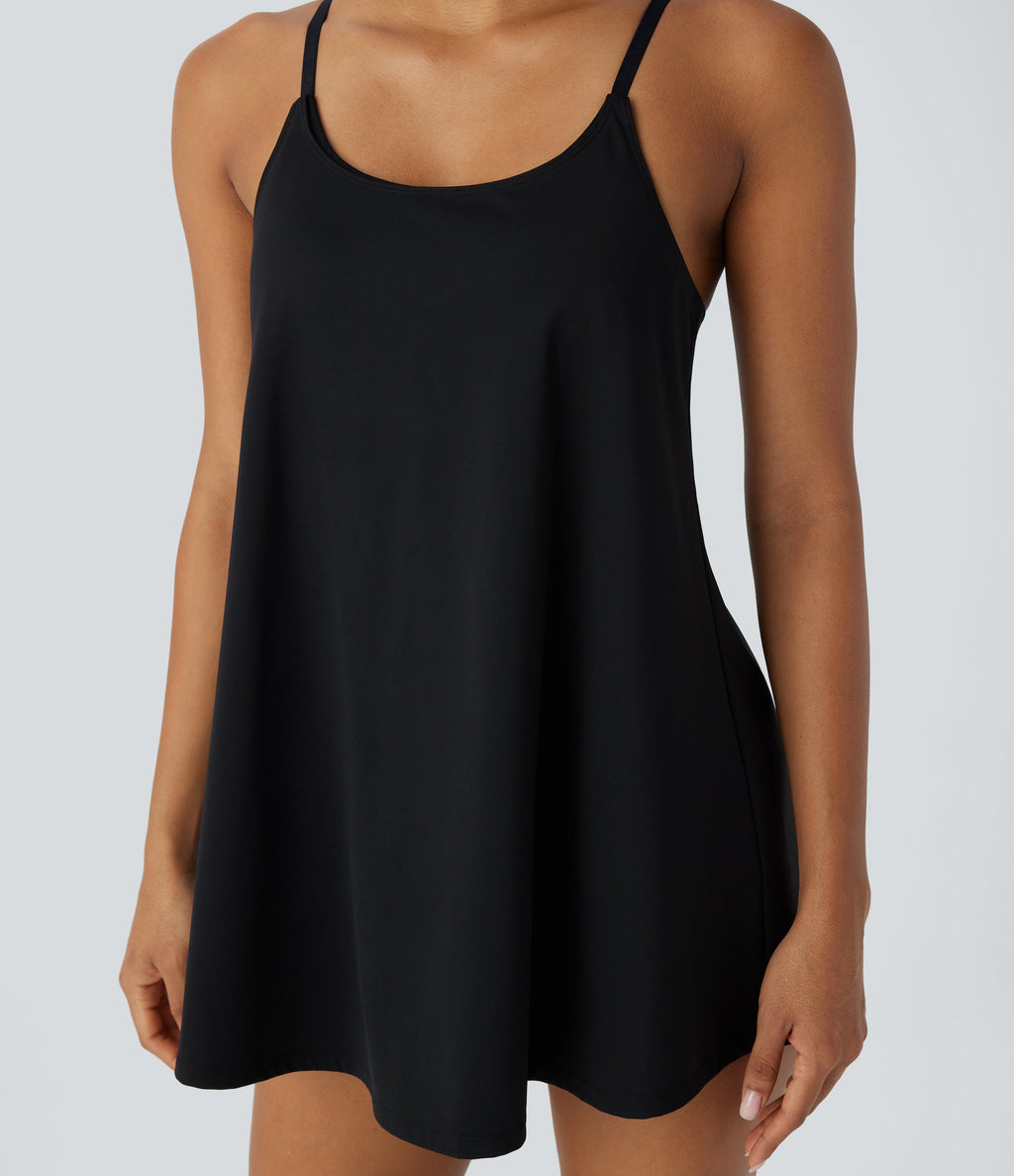 SoftlyZeroTM Airy 2-Piece Mini Cool Touch Yoga Active Slip Dress with Pockets-UPF50+